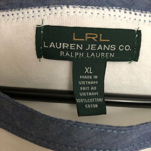 Lauren Ralph Lauren Zip Shoulder Chambray Trim top - Picture 6 of 8